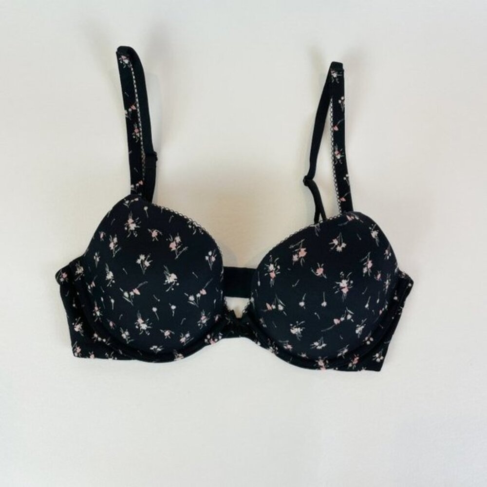 NWOT Victoria's Secret Bra 32D Push-Up Black Pink Floral B1743